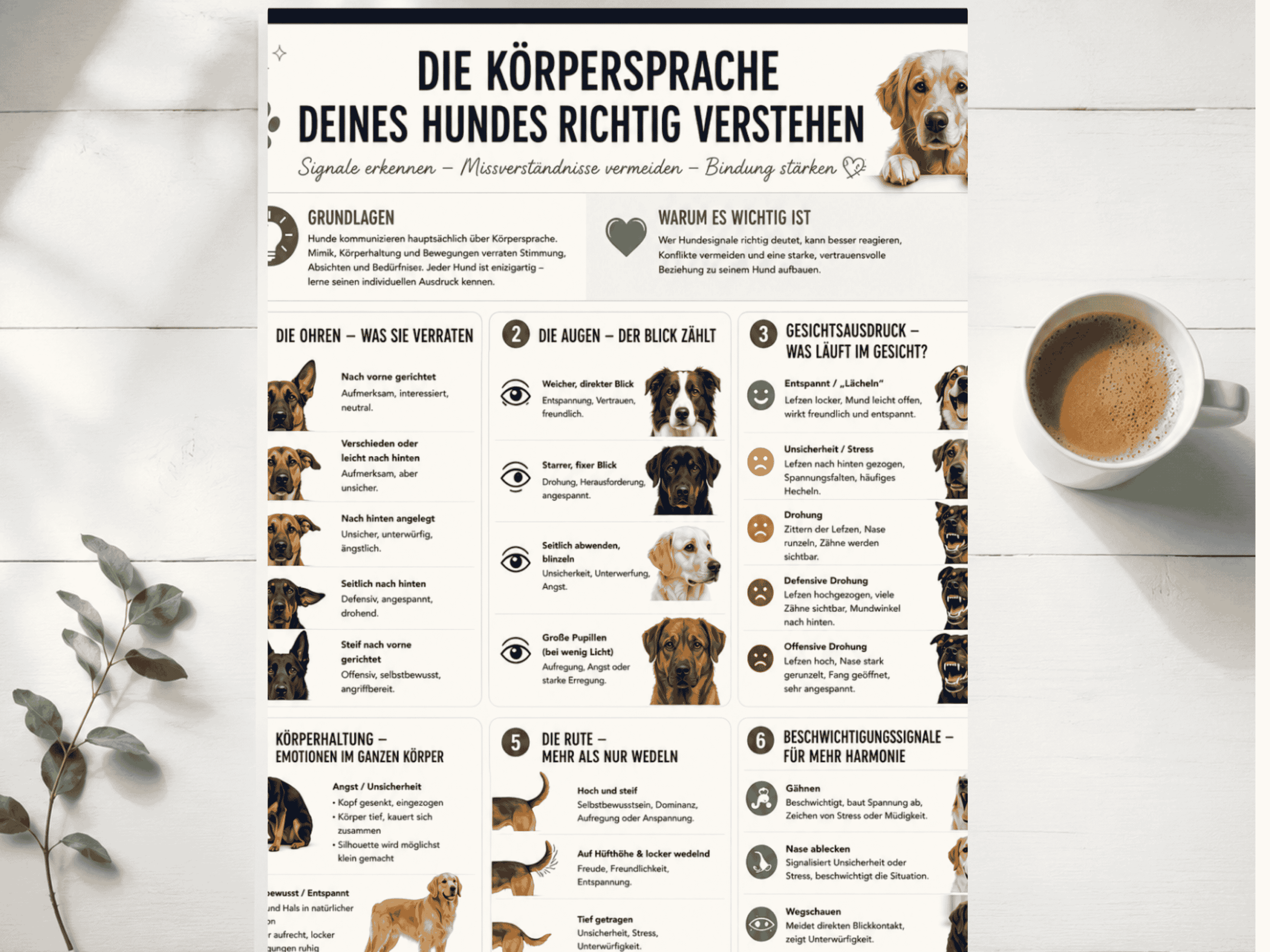 Körpersprache Hund Poster – komplette Übersicht