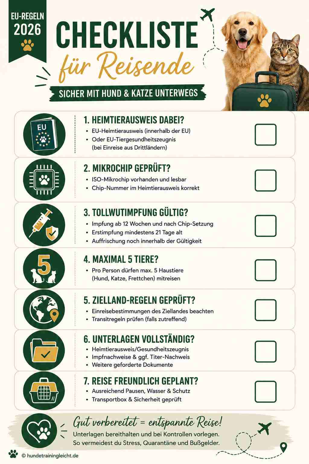 Checkliste Reisen mit Hund EU 2026