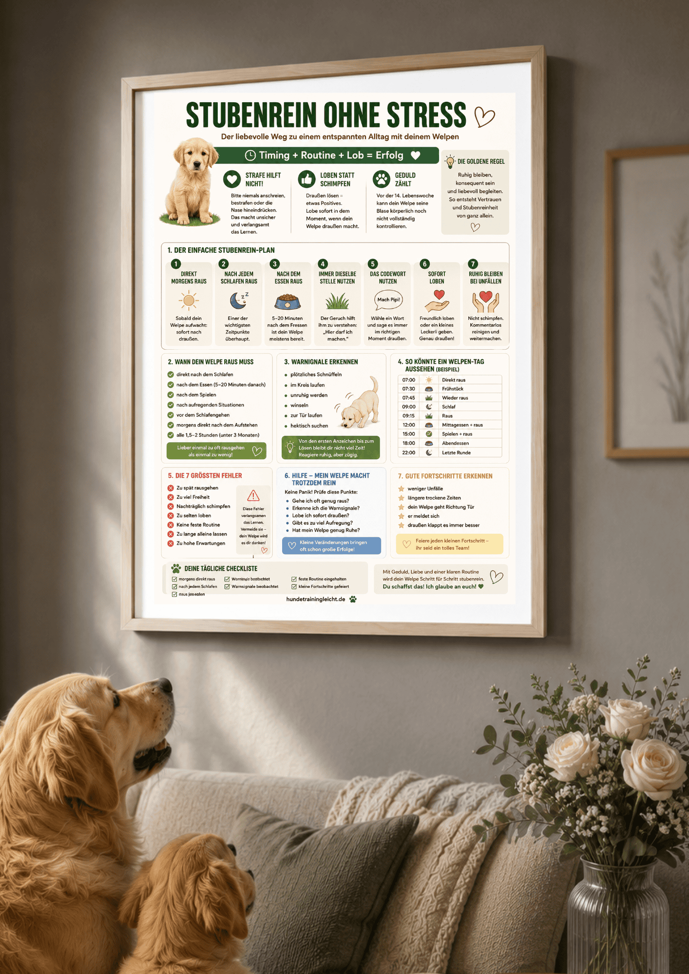 Welpe stubenrein – Infografik Schritt für Schritt