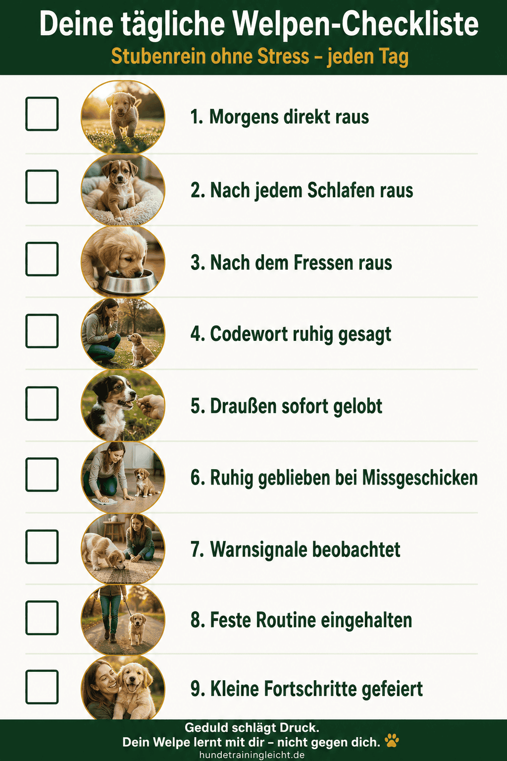 Tägliche Welpen Checkliste Stubenrein