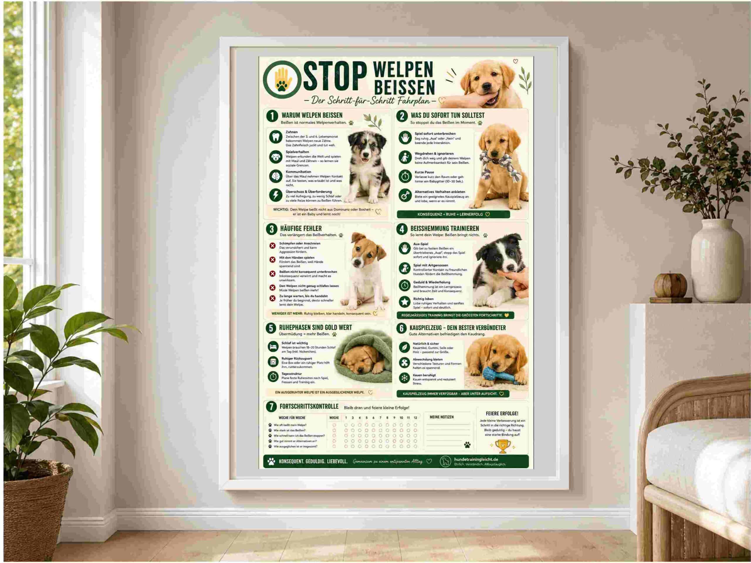 Welpe beißt – Infografik Stop Welpen Beißen Trainingsplan