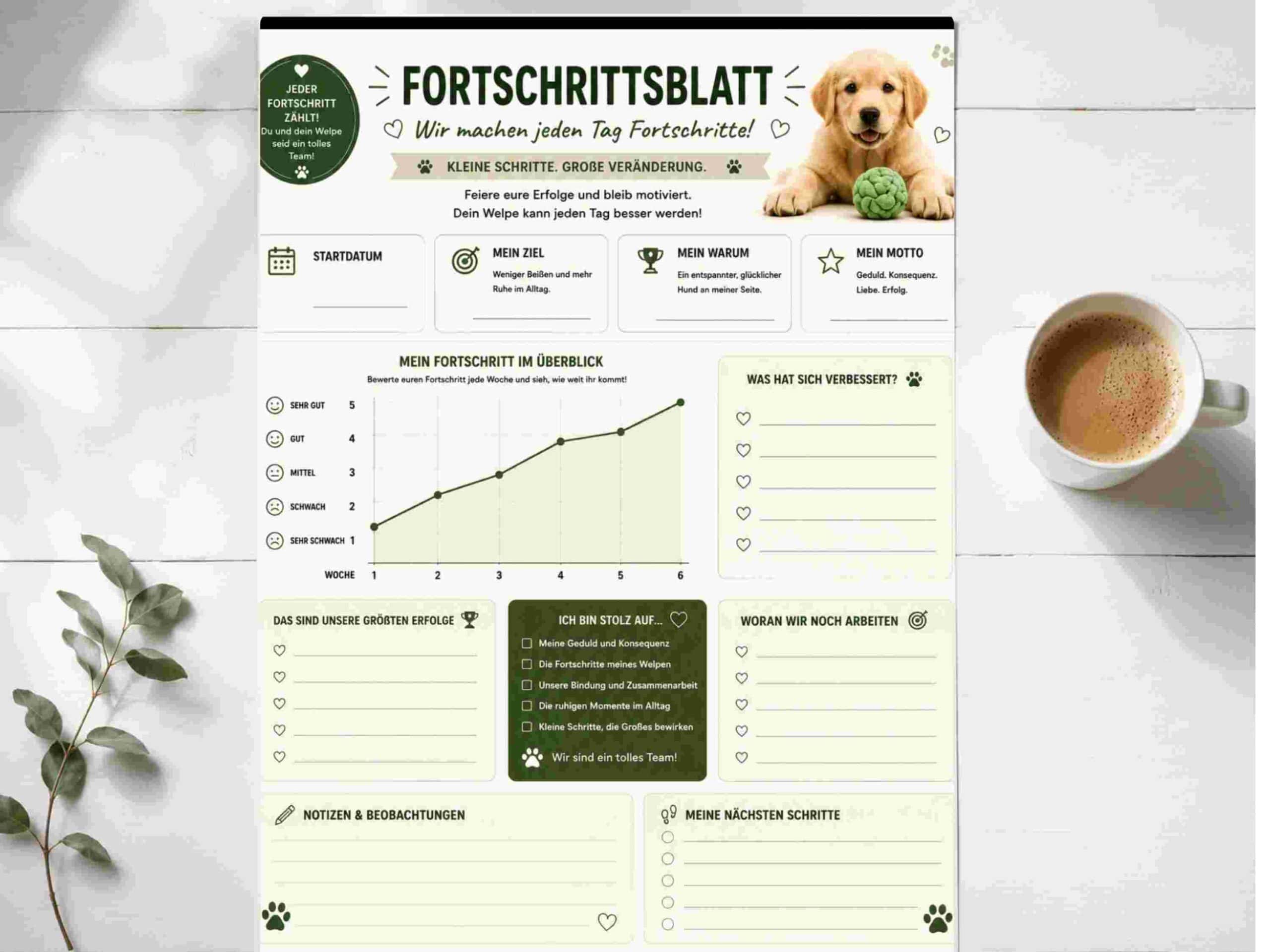 Fortschrittsblatt Welpe beißt – Wochenübersicht