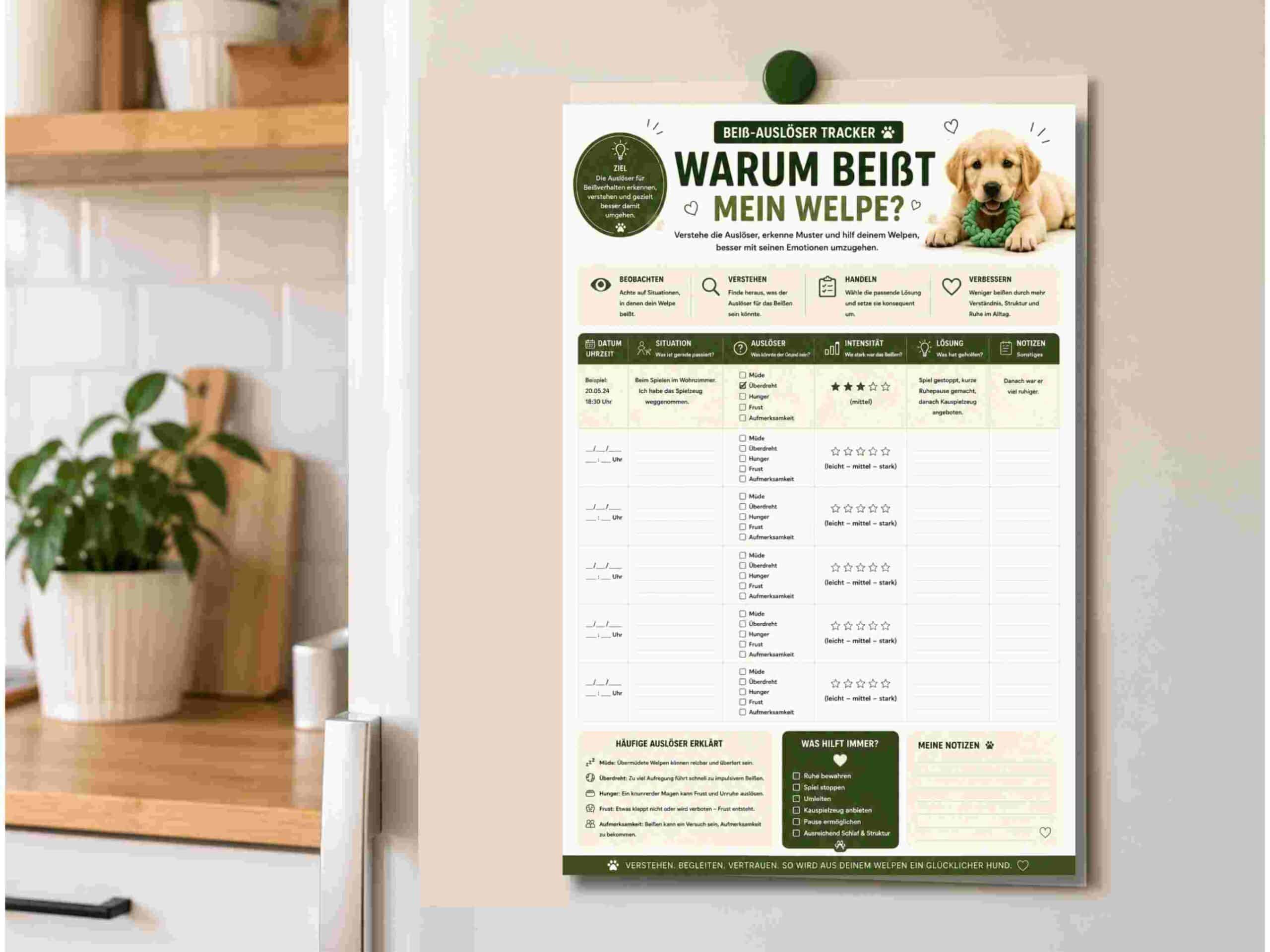 Warum beißt mein Welpe – Auslöser Tracker Infografik