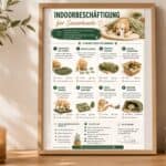 Indoor-Beschäftigung für Senioren-Hunde – 8 ruhige Ideen für drinnen Poster mit 8 Indoor-Beschäftigungsideen für Senioren-Hunde: Geruchsspiele, Suchspiele und Kopfarbeit