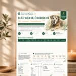 Blutwerte verstehen bei Senioren-Hunden – Die Blutwerte-Übersicht richtig nutzen Blood value overview chart for senior dogs, featuring health tracking and important notes for pet owners.
