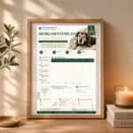 Medikamentenplan für Senioren-Hunde – Übersicht behalten statt vergessen Medication plan for senior dogs, featuring sections for health tracking and medication details, displayed in a cozy setting.