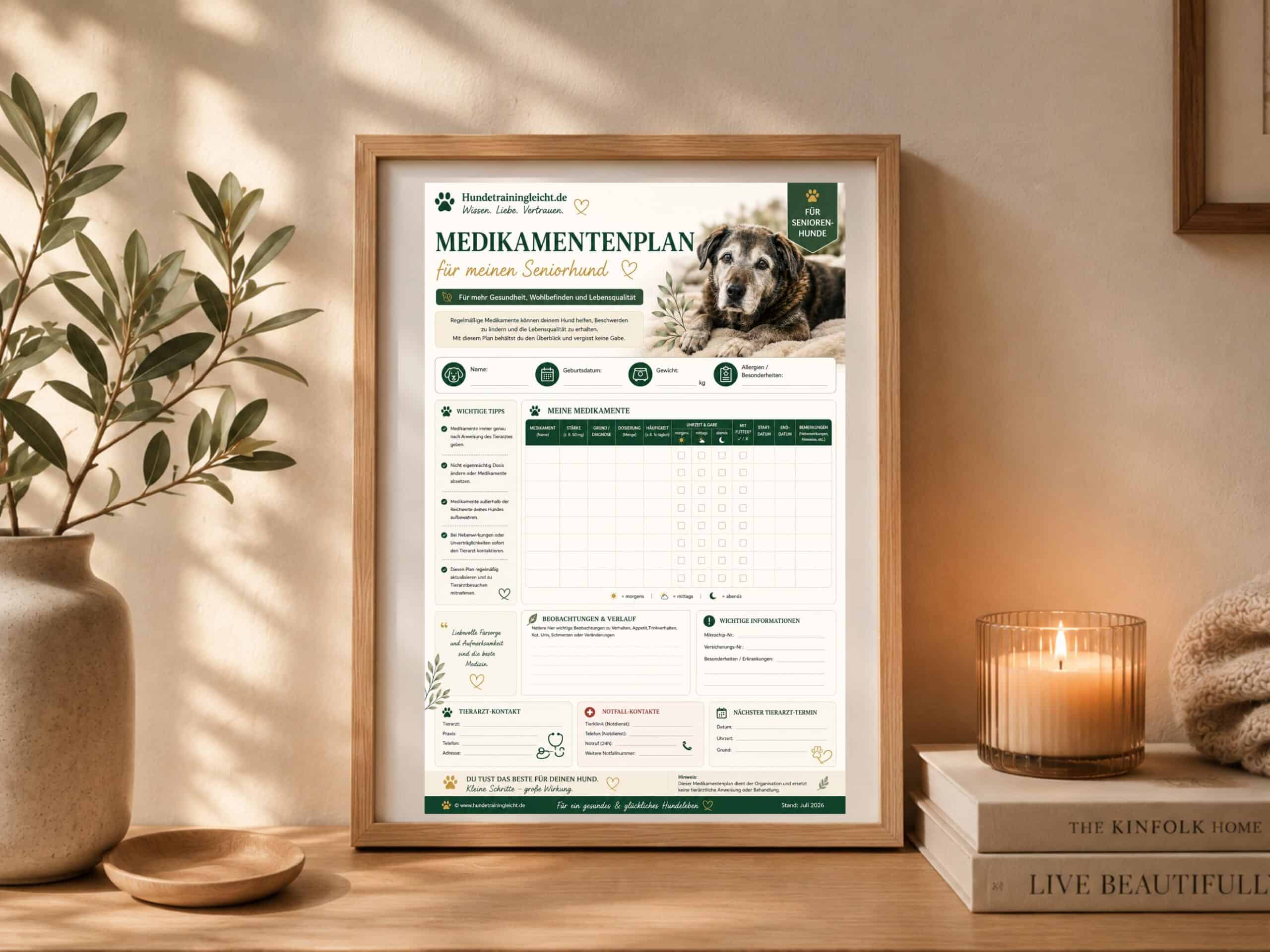 Medikamentenplan für Senioren-Hunde