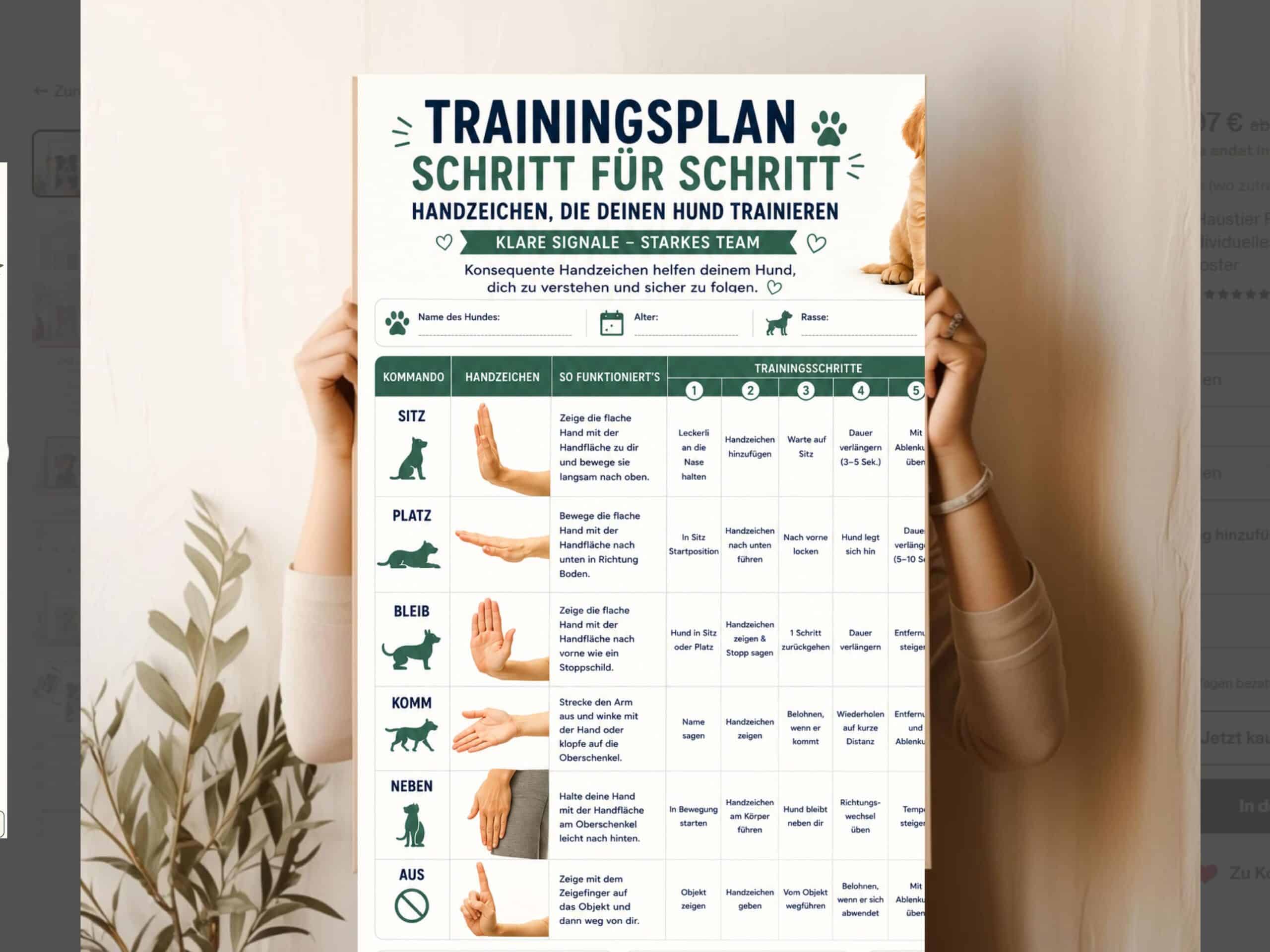 Trainingsplan Handzeichen Checkliste