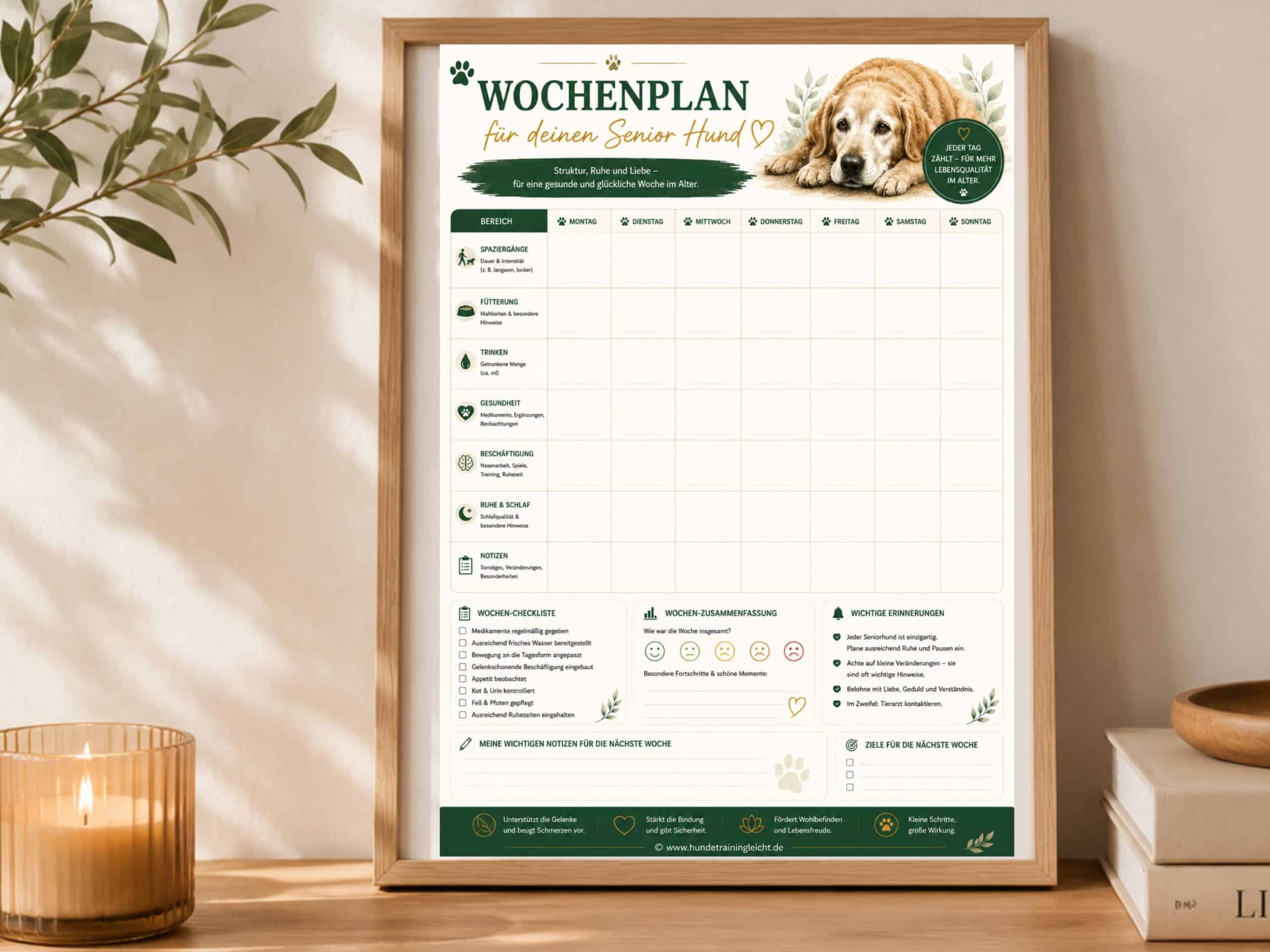Wochenplan für Senioren-Hunde