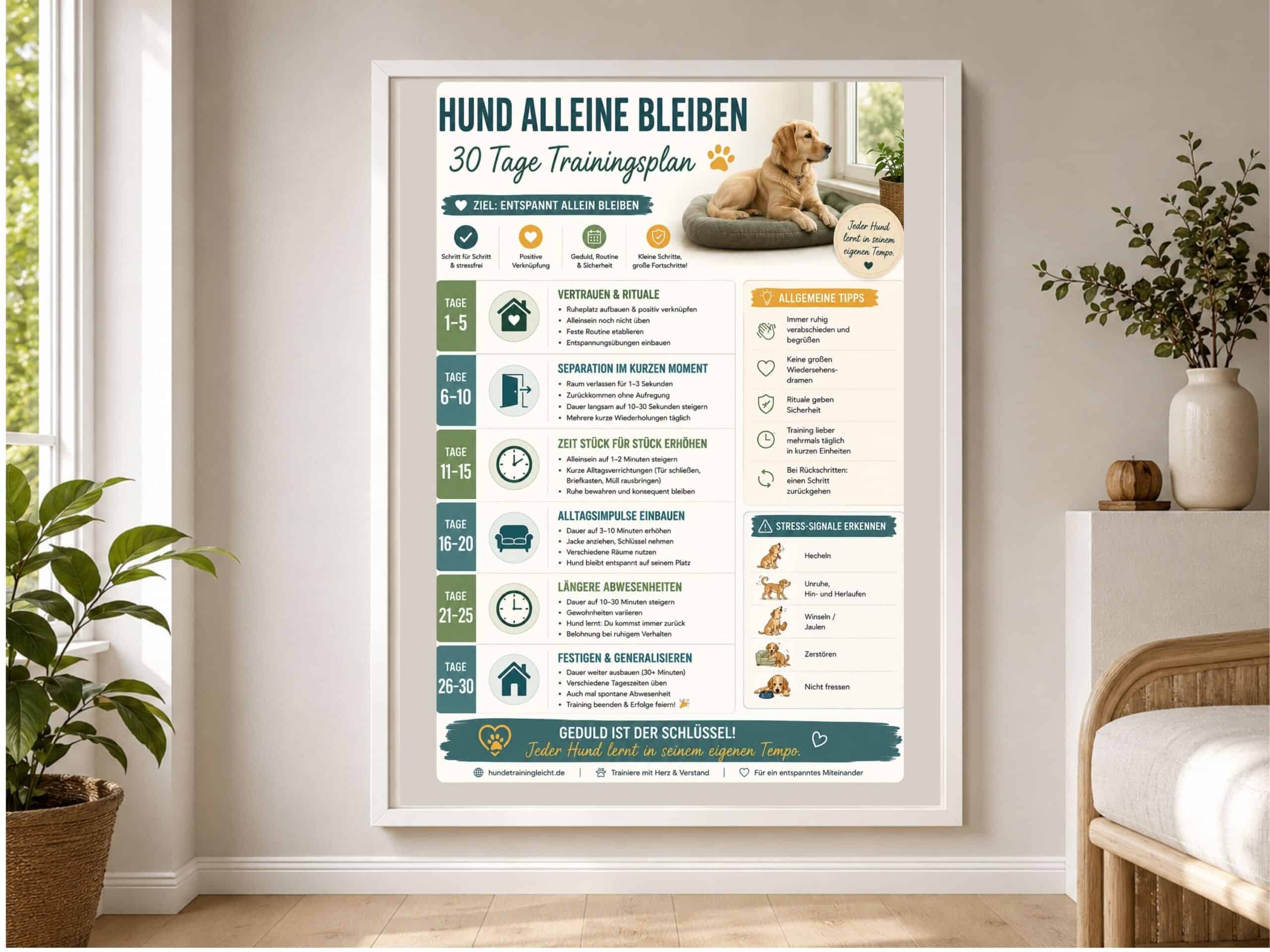 Hund Alleine Bleiben 30 Tage Trainingsplan Poster