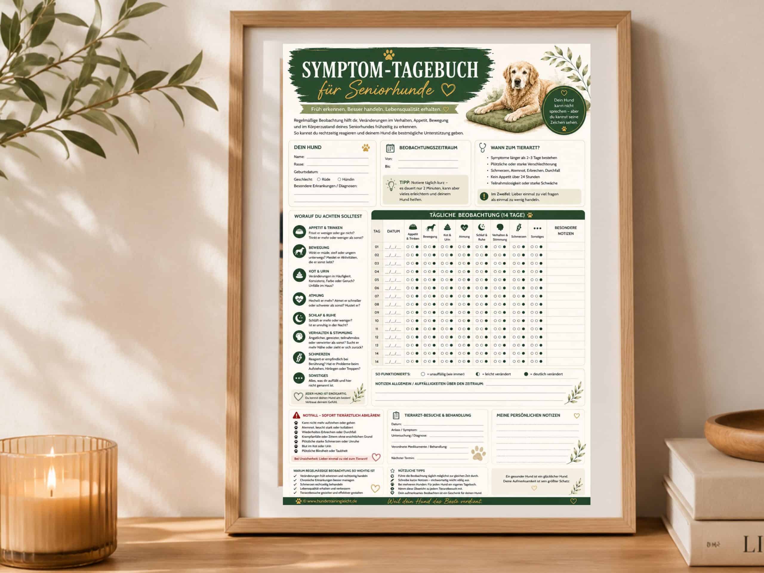 Symptom-Tagebuch für Senioren-Hunde