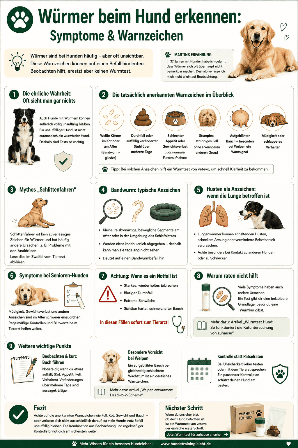 Infografik: Würmer beim Hund erkennen – Symptome und Warnzeichen