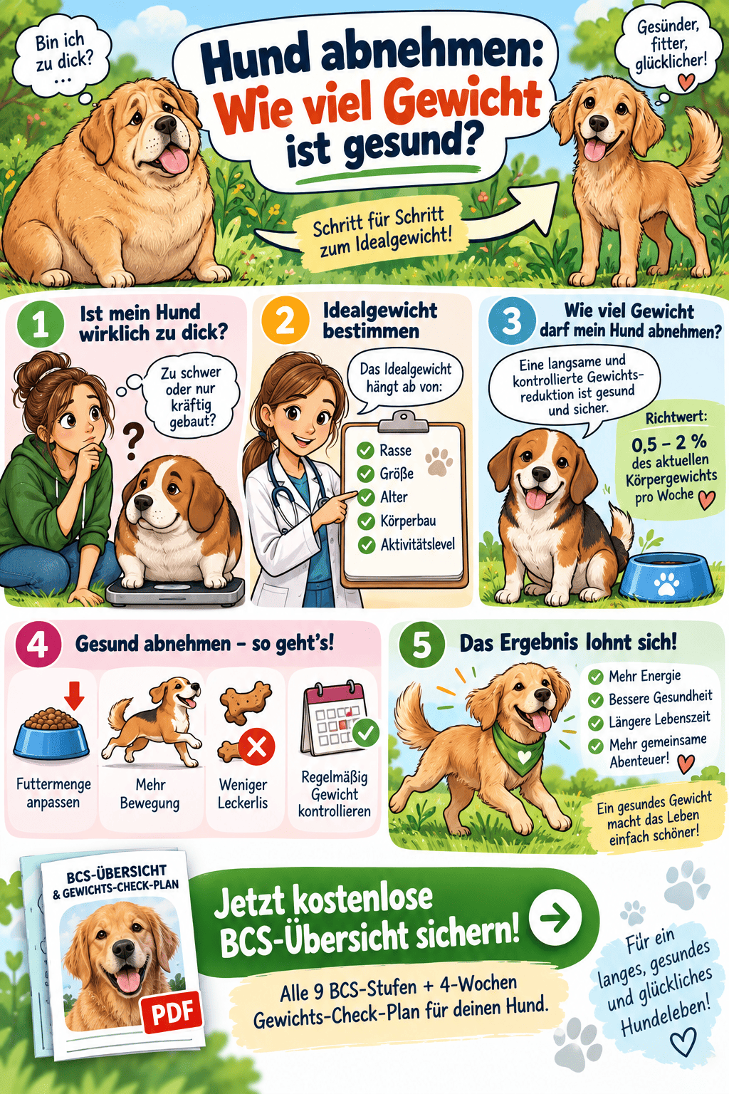 Hund abnehmen – wie viel Gewicht ist gesund – Infografik