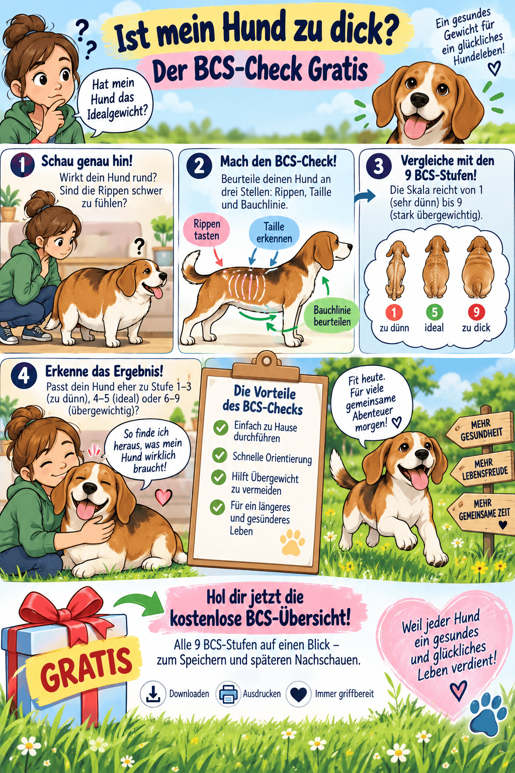 Ist mein Hund zu dick? Der BCS-Check gratis – Infografik